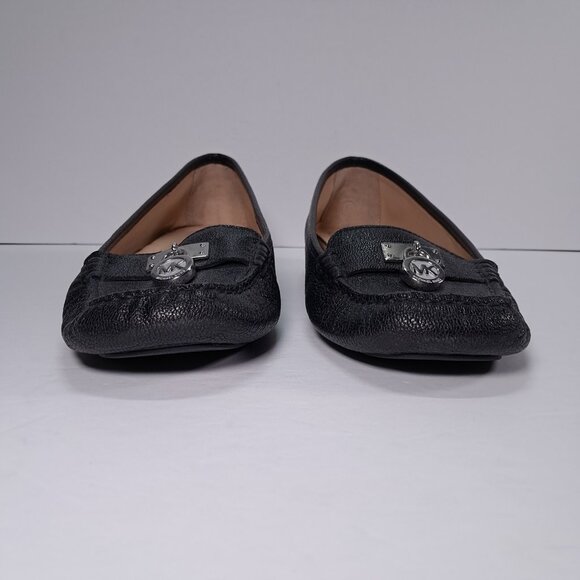 Michael Kors Loafers Women 9.5 Black Pebbled Leather Dangle Lock Slip On - Picture 9 of 16